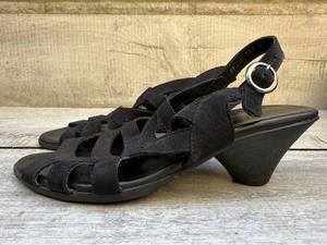 Womens arche Black Fine Suede Nubuck Mid Heel Ankle Strap Sandals Shoes Size 4 - Picture 1 of 15