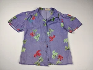 Hawaiihemd Lila Palmen Vintage 50/50 USA Made Urlaub 80er 90er 3T - Bild 1 von 13