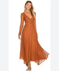 Free People Guinevere Maxikleid Bronze Rost Damen kleine Spitze Cut Out  - Bild 1 von 18