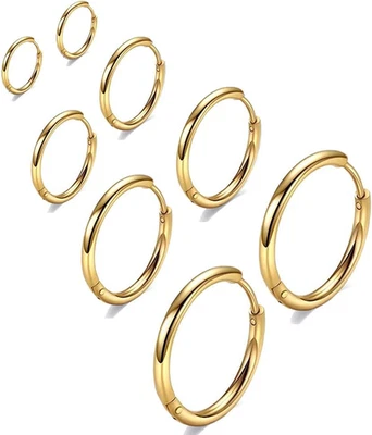 Brincos cirúrgicos de argola de aço inoxidável 316L Huggie 6mm 8mm 10mm 11mm 12mm 14mm H - Imagem 1 de 4