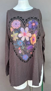 Natural Life Large Oversized 100% Cotton Cozy Long Sleeve Tee Brown Boho NEW - Picture 1 of 13