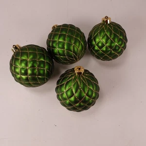 Grün Gold Glitzer Gitter Kugel Ornamente Weihnachten 3" 4er Set Festliche Deko - Bild 1 von 3
