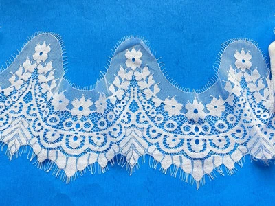 3 yardas pestañas blancas brillantes malla francesa ribete de encaje/costura/artesanía/novia/7" de ancho Foto 1 de 4