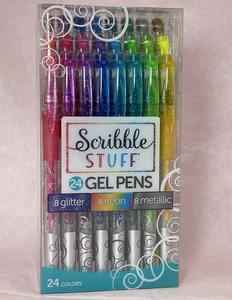 Scribble Stuff 24ct Gel Pens Includes 8 Glitter Pens 8 Neon Pens 8 Metallic NEW - Picture 1 of 10