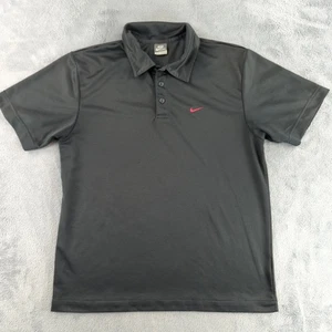 Nike Shirt Mens Large (Fits Medium) Black FLAWED Sportswear Polo Red Swoosh - Picture 1 of 12