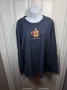 Life is Good Women's Vintage Crusher Long Sleeve Tee Start Me Up Mug Blue XXL - Picture 1 of 8