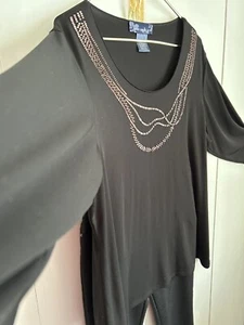 Susan Graver 1X Black Tunic Gold Beaded Romantic Boho LAGENLOOK Long Sleeve EUC - Picture 1 of 9