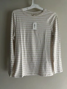 NWT Style & Co Women’s L Striped Basic Long Sleeve Tee Shirt Oatmeal Heather - Picture 1 of 6