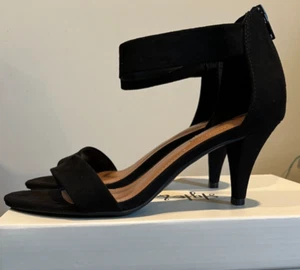 Style & Co. Women Black Suede Sz 7.5 M, Ankle Strap Heels Sandals Back Zip Shoes - Picture 1 of 12