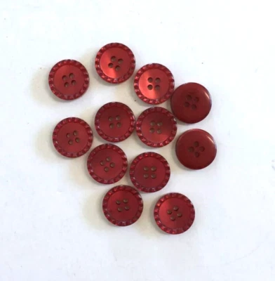 24 Buttons Pearlized Dark Red Rim Plastic 4-Hole Sew Through Sewing 15 mm #RE7 - Image 1 of 4