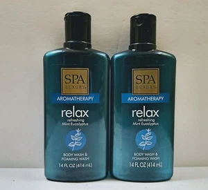 2pk SPA LUXURY AROMATHERAPY RELAX MINT EUCALYPTUS BATH FOAMING BODY WASH 14 OZ - Picture 1 of 2