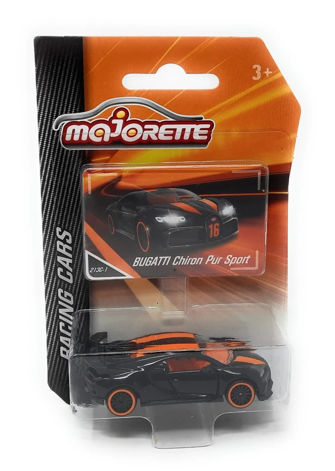Majorette Racing Cars Bugatti Chiron Pur Sport metallo nero pressofuso 1/65 b... - Immagine 1 di 1