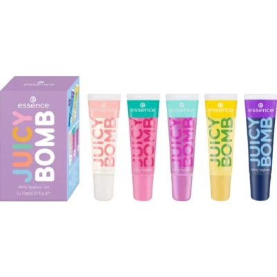 Essence 5 Juicy Bomb Lipgloss Set Blueberry Mango Watermelon Litchi Bubblegum - Image 1 of 3
