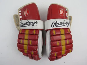 Vintage Rawlings RGH10 Calgary Flames Leather NHL Pro Stock Hockey Gloves 15.5" - Picture 1 of 6