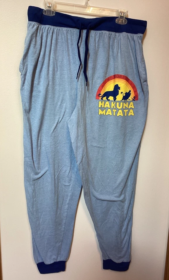 Disney The Lion King Hakuna Matata Cotton Unisex Pajama Lounge Pants Blue XL - Image 1 of 4