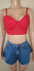 Red Mesh Sheer Cropped Top Size Small - Picture 1 of 7