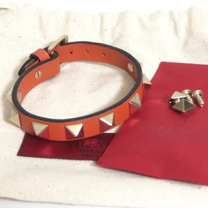 Auth Valentino Garavani Goldtone Rockstud Bracelet Orange Leather Made in Italy - Picture 1 of 24