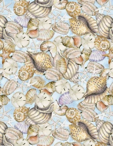 COASTAL SANCTUARY"#39784 426 THE OVERALL SEA SHELLS PRINT SOLD BTY - Picture 1 of 1