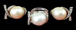 RING AND EARRINGS SET. WHITE GOLD, DIAMONDS AND PEARLS. SPAIN. 1950 - Picture 1 of 1