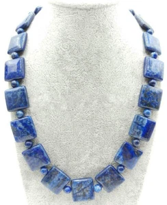 AAA+ 6mm&12mm Natural Blue Lapis Lazuli Gemstone Square Beads Necklace 18''