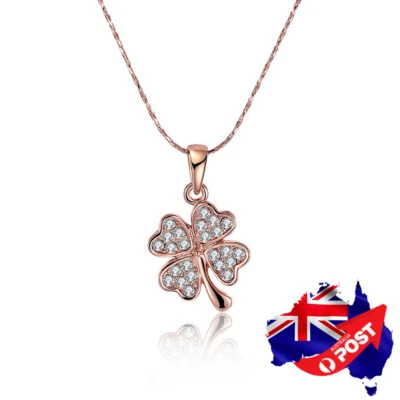 Collar colgante trébol de cristal flor de la suerte relleno de oro rosa de 18 quilates para mujer Foto 1 de 4