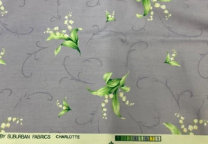 SUBURBAN HOME DECORATING FABRIC - LILY OF THE VALLEY ON PURPLE, 54" W- BY THE YD - Picture 1 of 4