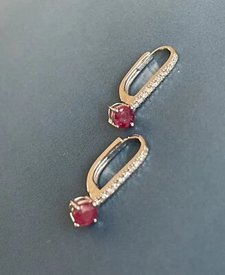 Diamond Ruby Earrings  18ct in White Gold Solitaire Drop Leverback  0.75ct - Image 1 of 4