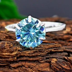 3.30 Ct Blue Diamond Solitaire Ring, great sparkle-VIDEO. - Picture 1 of 9