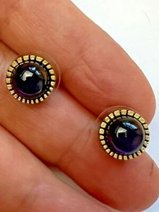 24k Gold Plated Simple Stud Earrings Dark Amethyst Handmade in America - Picture 1 of 3