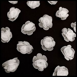 1.5" White Fabric Roses for Craft Organza Flowers Sew on Applique Costume Making