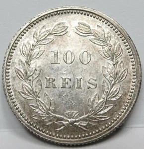 PORTUGAL Königreich 100 Reis 1893 ca. UNC König Carlos Silber Glanzkranz #A68 - Bild 1 von 6