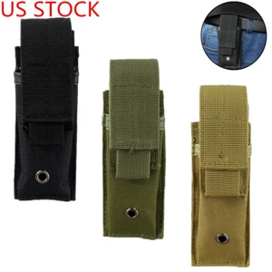 US Molle Single Magazine Pouch Tactical Pistol Mag Tools Pouch Flashlight Holder - Picture 1 of 15