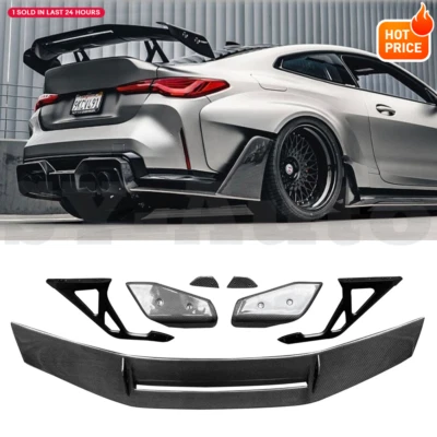 Real Carbon Rear Trunk Swan Neck Spoiler Wing Lip For 2021+ BMW M3 M4 G80 G82 - Image 1 of 4