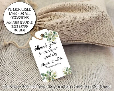 Personalised  Eucalyptus Thank you Gift Tags Swing Tag Wedding Birthday Label 33 - Image 1 of 4