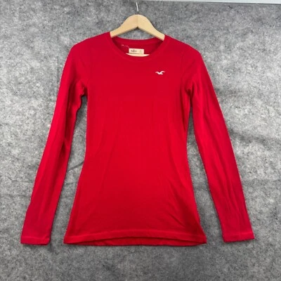 Hollister Top Womens S Red Fitted Long Sleeve Crew VTG Y2K Logo T Shirt Jersey - Image 1 of 4
