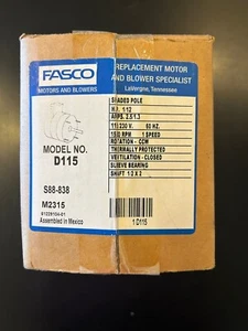 Fasco Poste Sombreado Modelo D115 HP 1/12 Amperios 2.5/1.3 115/230V 60HZ 1 Velocidad 1500 RPM - Imagen 1 de 8