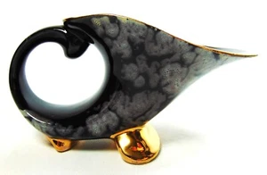 Art Deco Black Horn Of Plenty Cornucopia Vase with 23K Gold Accents By Shafer  - Picture 1 of 9