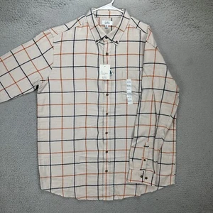 Croft Barrow Flannel Shirt Adult 2XLT Tall Cream Multi Plaid Button Down Men NEW - Picture 1 of 9