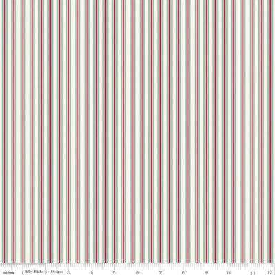 RILEY BLAKE DESIGNS Merry Little Christmas Stripes Cream C14848 100% Cotton Fabric by the half yd