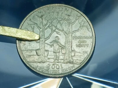 🙂 2001-D VERMONT STATE QUARTER ERROR --- THERE IS AN UNINTENDED SIGN ON A TREE. - Image 1 of 4