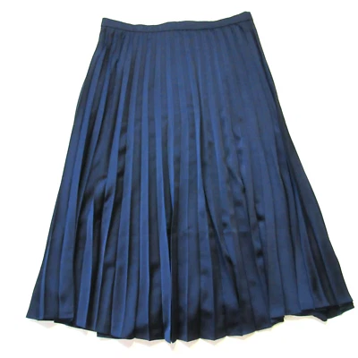 NUEVO CON ETIQUETAS J.Crew Falda Acampanada Plisada Midi en Azul Marino Satinado Línea A 12 $98 Foto 1 de 4