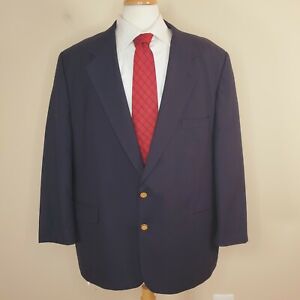 Hardy Amies Mens Two Button Notched Lapel Navy Blue Gold Button Size 50R