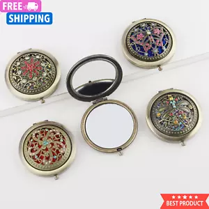 Foldable Makeup Mirror 1X Double-Sided Cosmetic mini Vintage Style Pocket Mirror - Picture 1 of 4