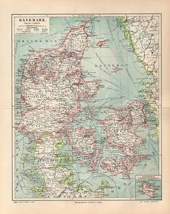 DÄNEMARK Fünen Seeland Ribe Aarhus  Jylland Skagen Aalborg Landkarte um 1900 - Bild 1 von 1