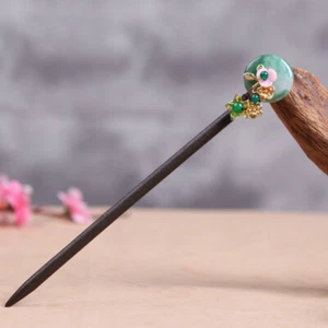 Women Handmade Jade Flower Bead Hairpins Wooden Hair Sticks Pins Hair Accessory - Picture 1 of 5