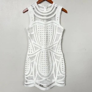 Neu SIMKHAI Coen ärmelloses Minikleid Damen Größe 2 weiß asymmetrisch gewebt - Bild 1 von 10