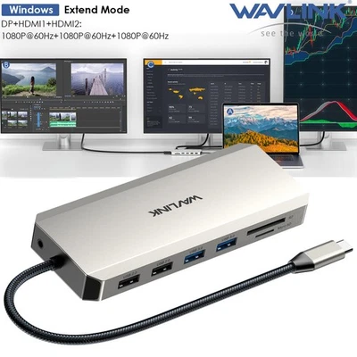 Wavlink USB C Hub HDMI to USB C Docking Station Triple Display 4K HDMI DP 100WPD - Image 1 of 4