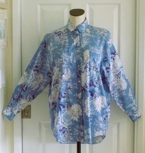 Laura Ashley Vintage 80er GB weiß blau lila CottageCore Blumen Ex-Longbluse 8 - Bild 1 von 20