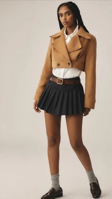 Trench coat Anthropologie Maeve ultra cropped mel preppy retrô tamanho GG novo com etiquetas - Imagem 1 de 4