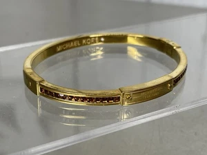Michael Kors Gold Brown Crystals Bracelet Clasp Bangle Signed - Picture 1 of 6